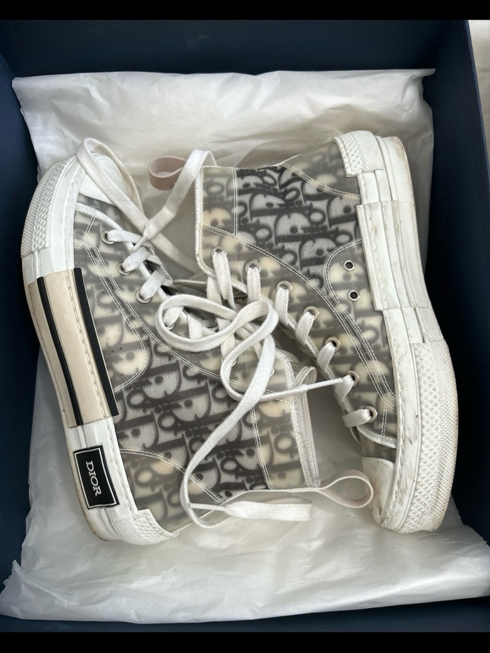 Dior B23 High-Top Sneakers in White and Gray Monogram w/ original receipt